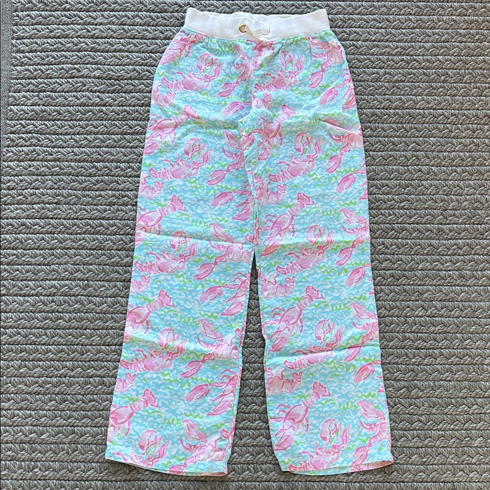 Lilly Pulitzer Kids linen Bottoms in Pink and Blue lobster print, size XL